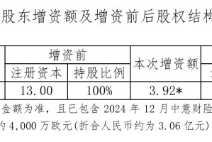 中意财险“合转外”后首次增资 注册资本将达到16.92亿元