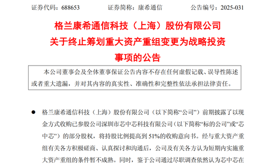康希通信终止筹划重大资产重组，变更为战略投资